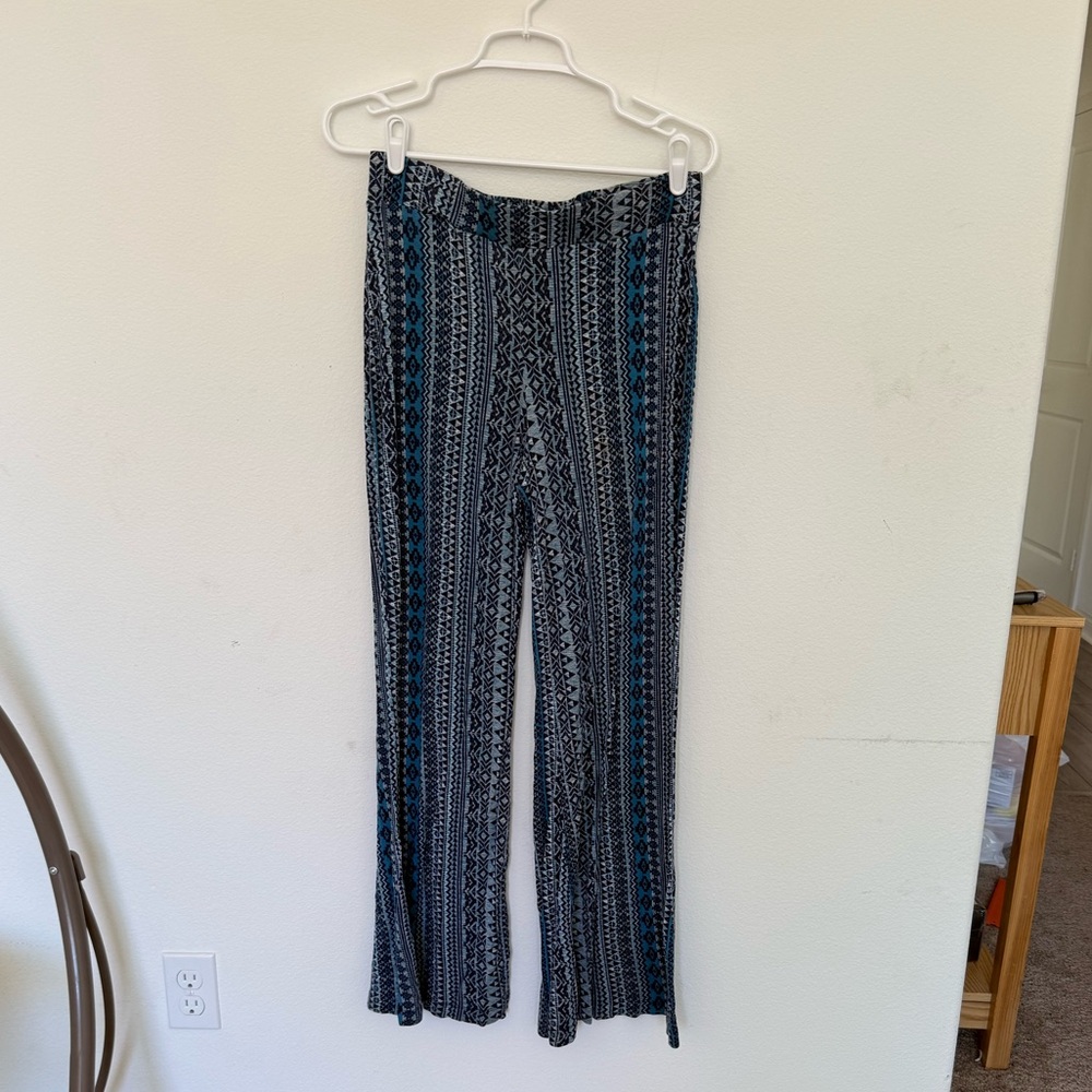 Tribal Print Wide-Leg Pants in Teal and Black